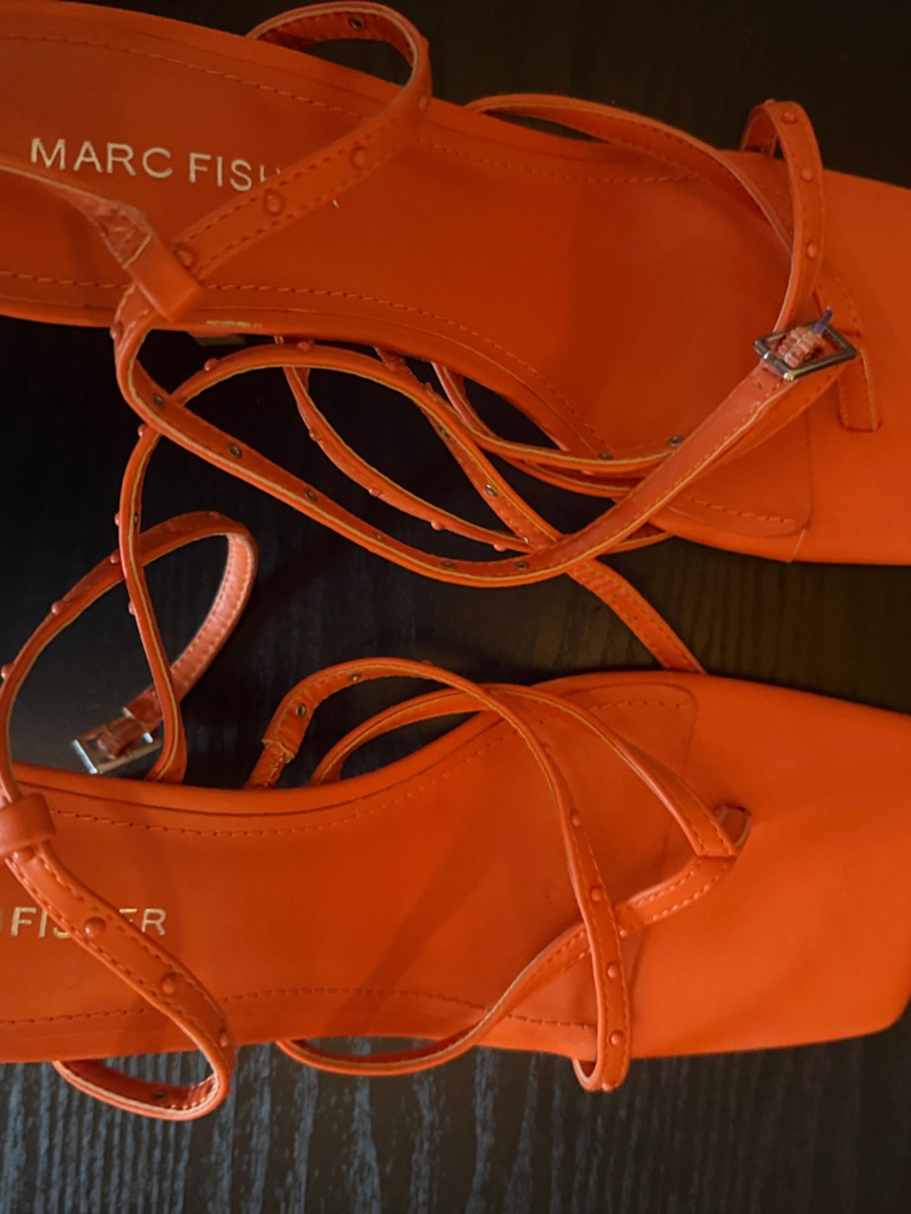 Marc Fisher Bright Orange Strappy Square-Toe Sandals
